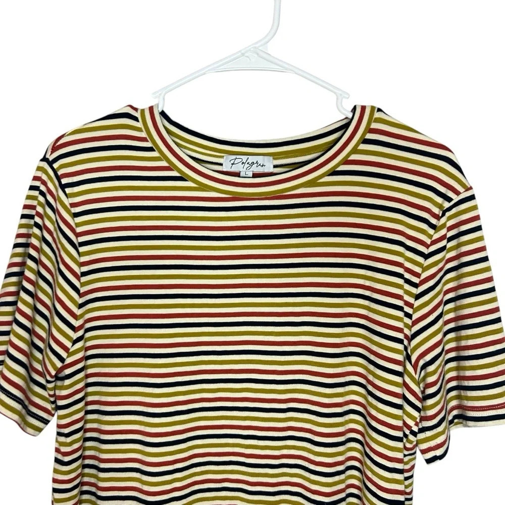 Polygram Striped Tee Y2K Vintage Style Orange Green Black Large
